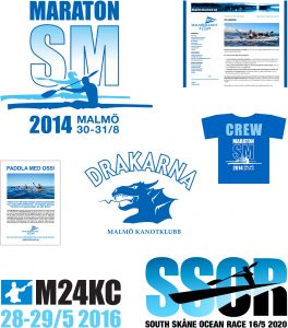 Olika logotyper, annonser, t-shirts mm till Malmö Kanotklubb.