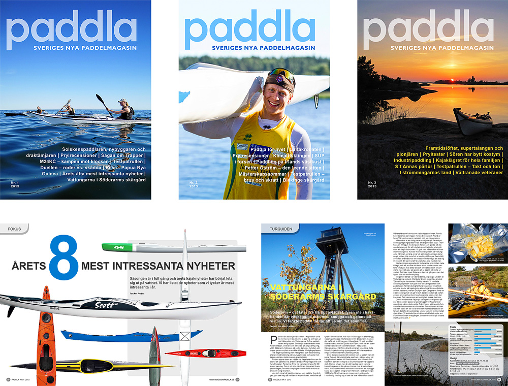 Omslag och uppslagsbilder för ett online-paddel magasin.