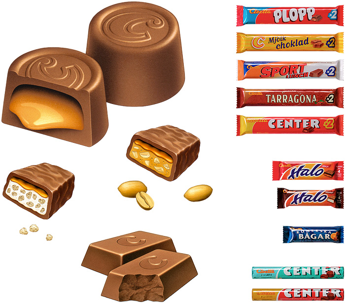 Flera varianter av Clettta chokladbitar.