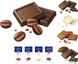 Produktbilder på olika smaker exklusiv choklad.